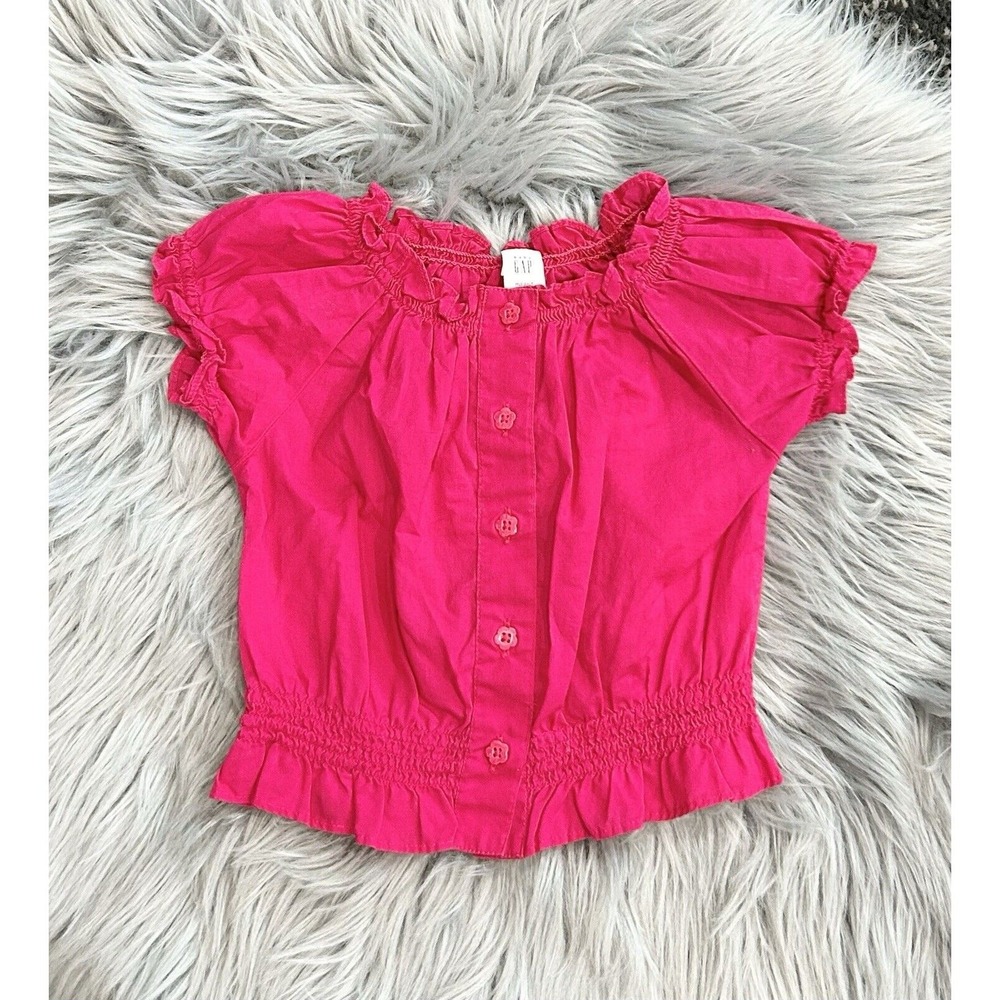 Baby Gap Magenta Ruffled‎ Top Size 6/12month With Floral Shaped Buttons